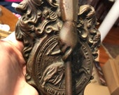Victorian Cast Iron Door Knocker Horseman Swan Shield Gavel Bronze