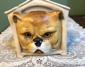 Antique Victorian FAIRY LAMP LANTERN Bisque glass eyes dog Bull dog house