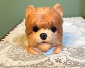 Antique Victorian FAIRY LAMP LANTERN Bisque glass eyes dog Terrier blue scarf ribbon