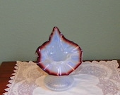 Antique victorian Jack in the Pulpit VASE Oxblood ruffled opalescent opal Hobbs Art Glass JIP