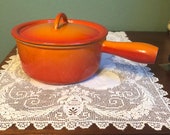Vintage Descoware Belgium orange red Dutch Oven Skillet Pan Pot Kitchen enamel Cast Iron