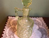 Antique Vaseline Glass DECANTER CRUET Bottle Richards Hartley perfume Scent Uranium Dish Daisy button crossbars