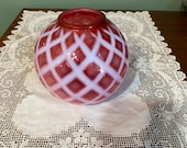 Antique Rare Victorian Vase ROSE BOWL pink cranberry Art Glass Rare BUbble LATTICE rosebowl