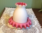 Antique Victorian FAIRY LAMP LANTERN Cased Mt Washington pink satin ruffled