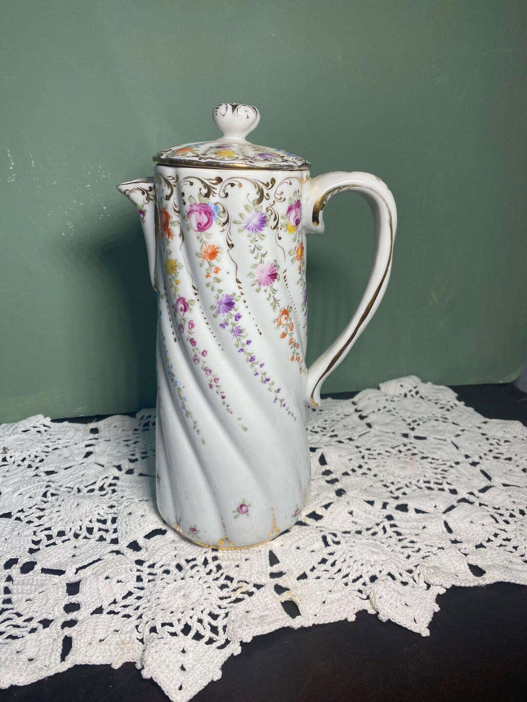 Antique Nippon TEAPOT CHOCOLATE Pot Japan Enamel Porcelain Etsy