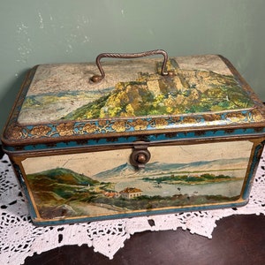 Antique Deco TIN Roland Seck Company Cookie BISCUIT Store Display Lock BOX lithograph Large