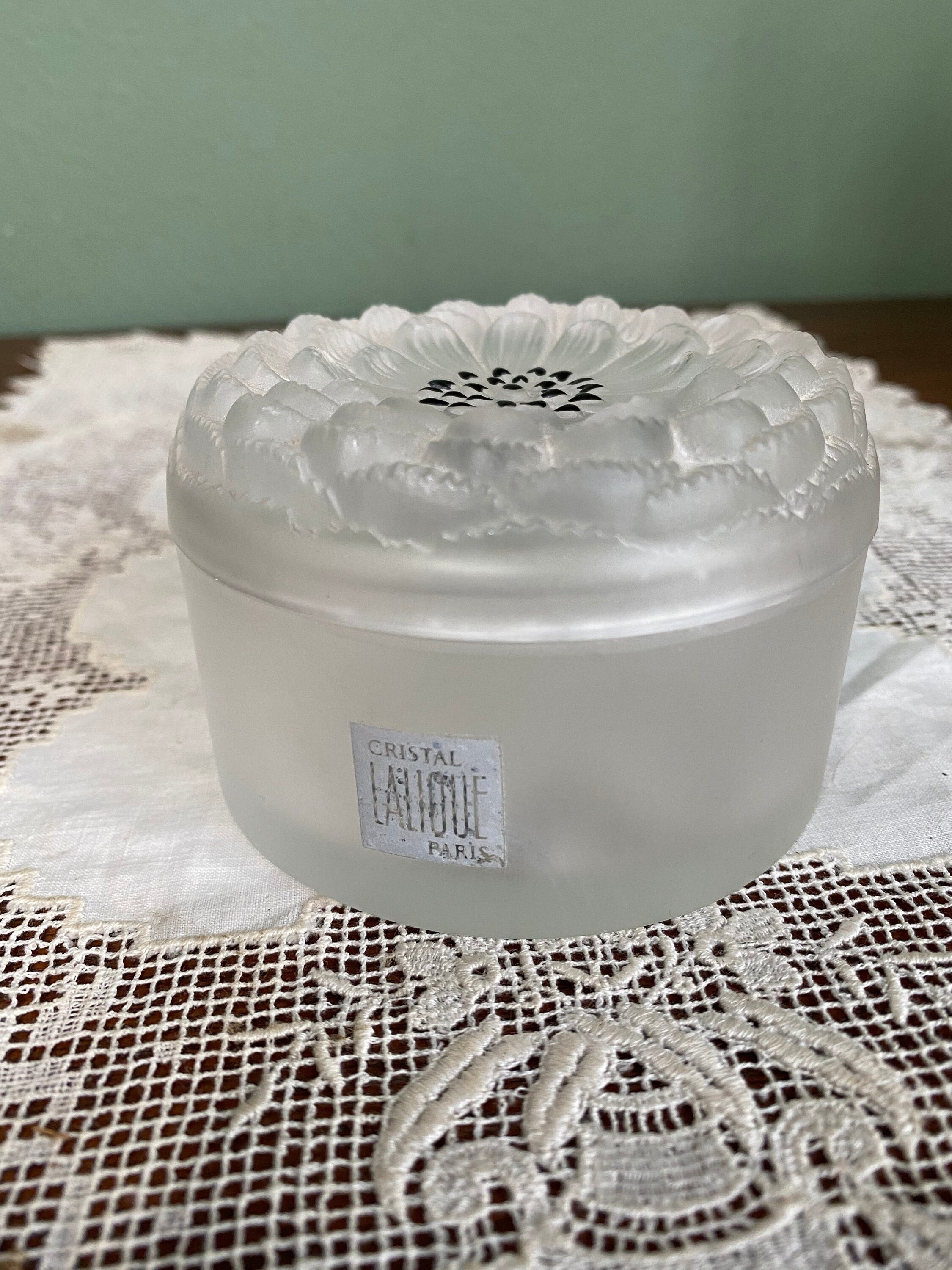 Buy Antique Art Deco Lalique Crystal Powder Box Dahlia Perfume