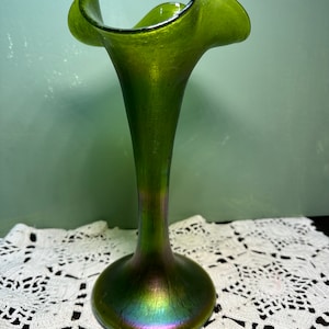Vintage Loetz Aurene VASE green tall gold Iridescent art glass