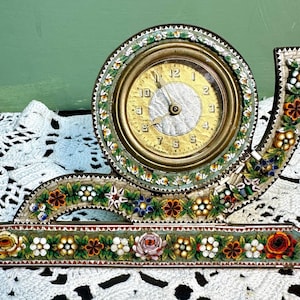 Antique Large Micro Mosaic CLOCK Dresser works