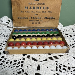 Vintage BOXED Chinko Checko MARBLES Glass Collectible Game Toy Child Glass assorted NY