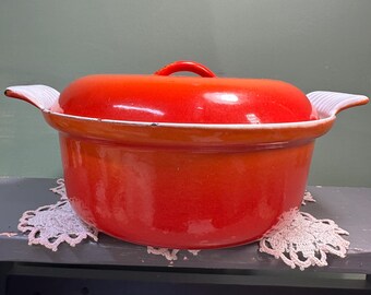 Vintage 2 Quart Descoware Belgium Orange Red Dutch Oven Skillet