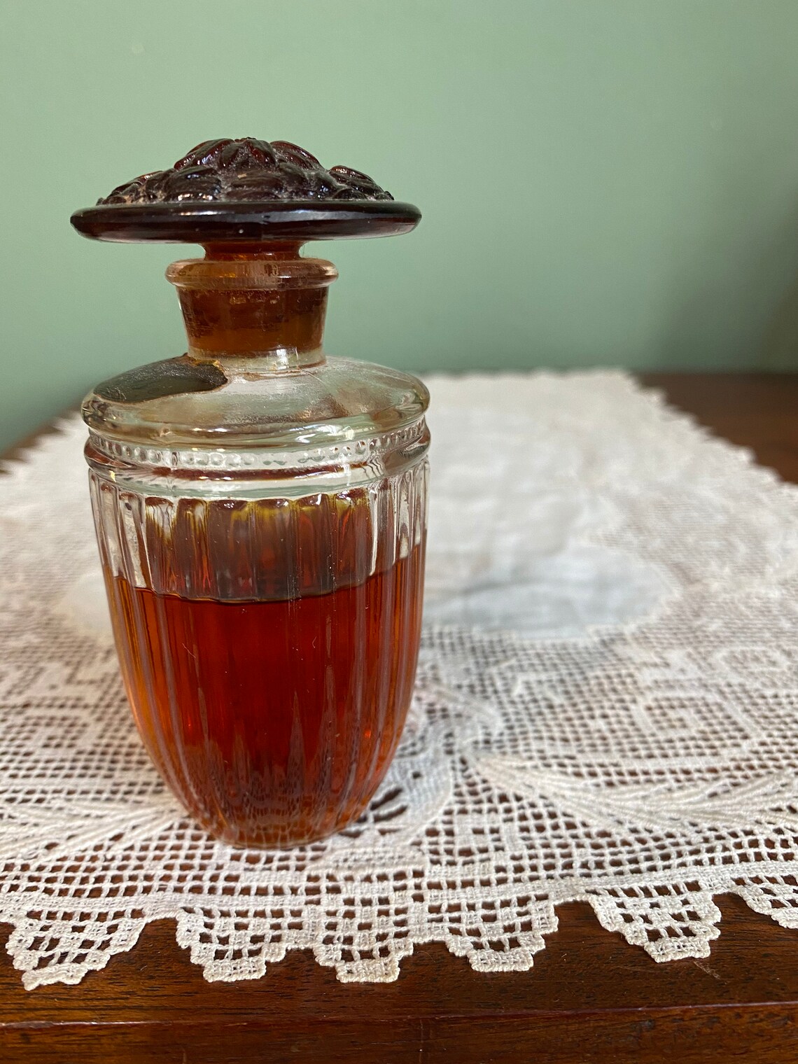 Antique Art Deco Valois Amber Glass Embossed Stopper Perfume | Etsy