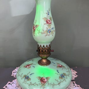 Antique Vaseline Art Deco LAMP Light Uranium Glass Jadite Pancake