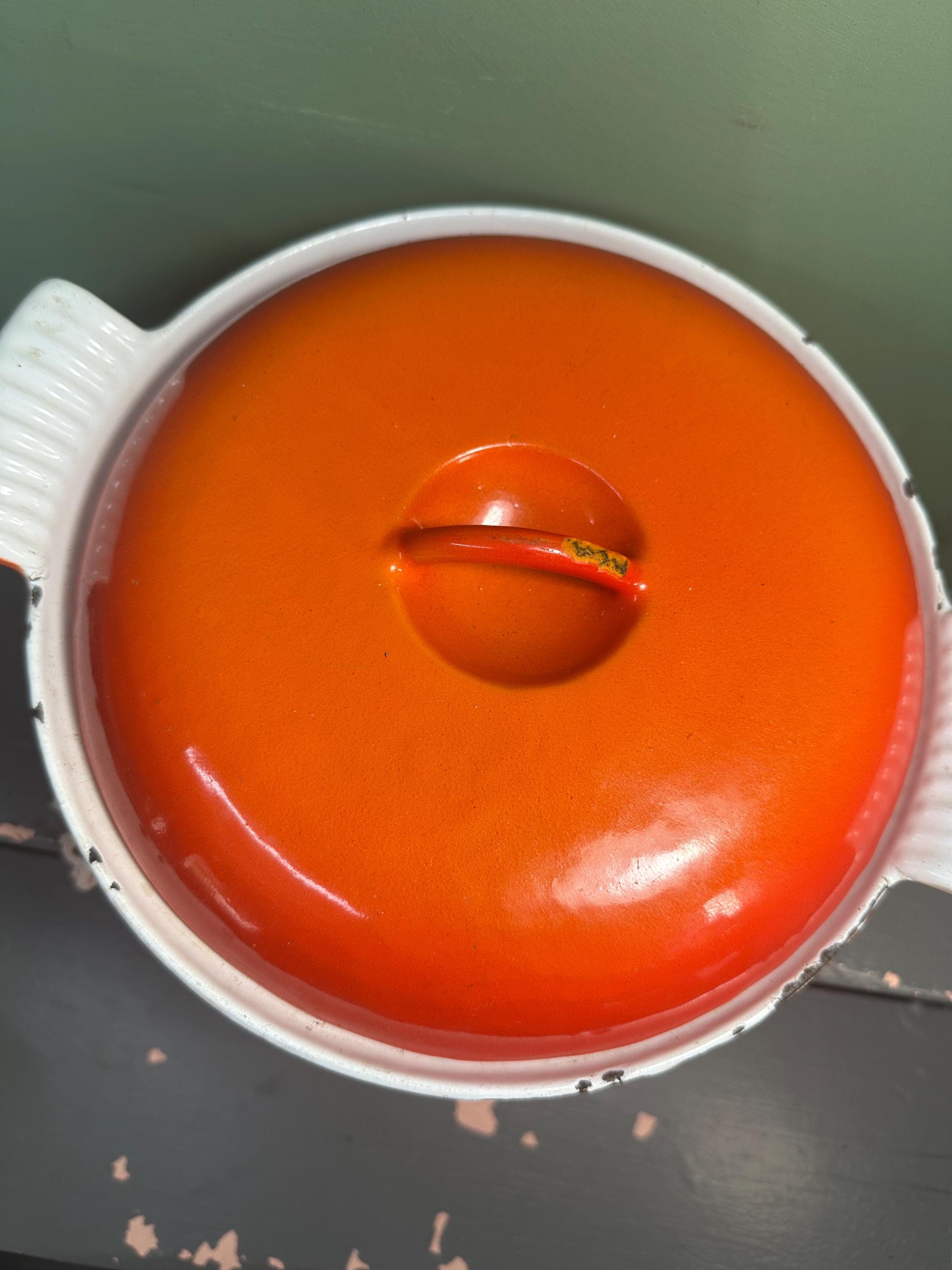 Vintage 2 Quart Descoware Belgium Orange Red Dutch Oven Skillet