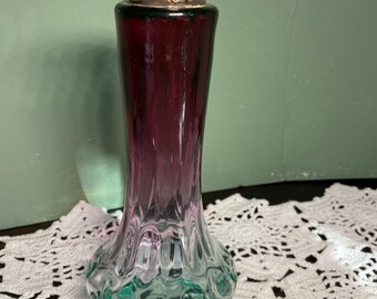 Antique Rubina Verdi Glass VASE Bottle STRling silver Collar Ruby Cranberry Vaseline  verde thumbprint