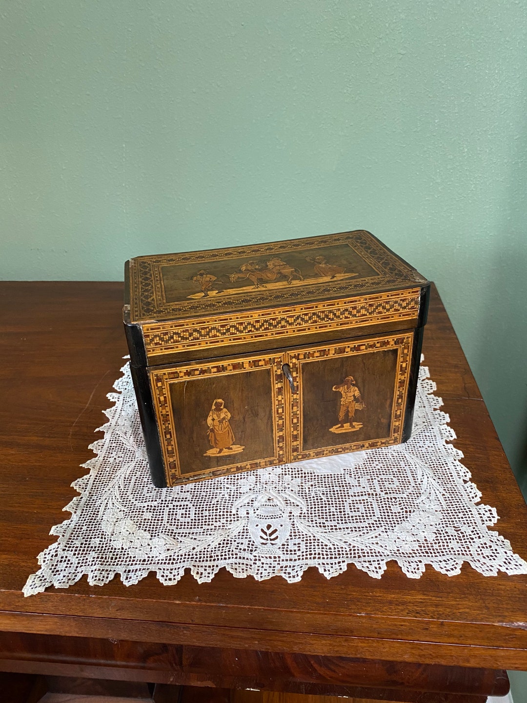 Primitive Antique TEA BOX CADDY Inlay Rosewood Walnut Etsy
