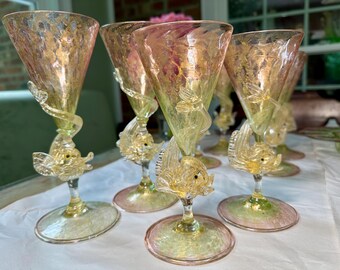 Venetian Salviati 14 Pieces Plates Dolphin Fish Watermelon Goblets