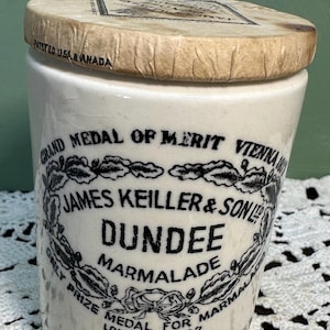 Antique Stoneware CROCK Glas James Keiller, und Sons Dundee Marmelade hat immer noch Kork