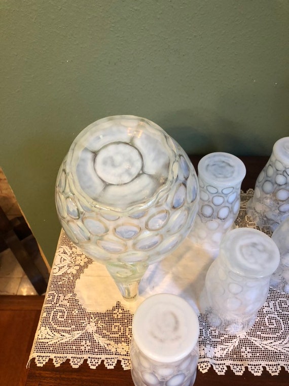 Vintage Fenton Opalescent Coin Spot Dot Pitcher and 5