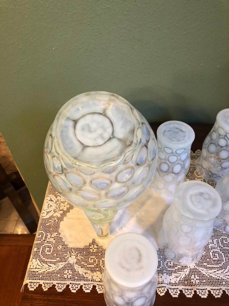 Vintage Fenton Opalescent Coin Spot Dot Pitcher and 5 Tumblers Glass ...