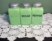 EAPG Antique McKee Jadite Opaline Sugar Salt Pepper SHAKER Glass Jadeite green Range set condiment kitchen