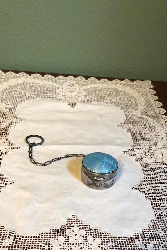 Antique Guilloche Enamel Chatelaine Makeup COMPACT