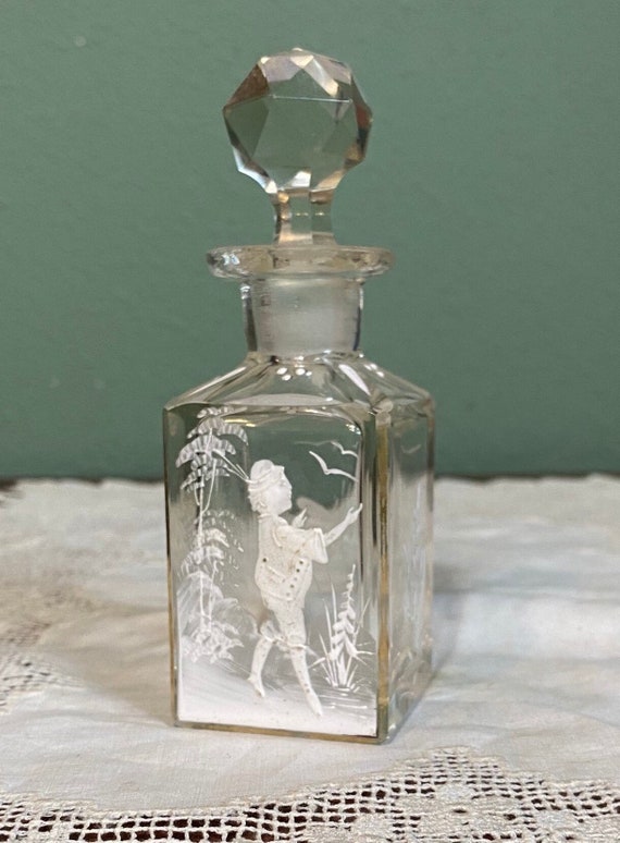 Antique Victorian Mary Gregory BOTTLE Perfume Man 