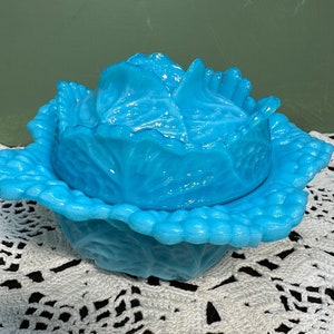 Antique Portieux Vallerysthal CABBAGE Bowl Dish condiment Jar  PV opaline glass France French PV