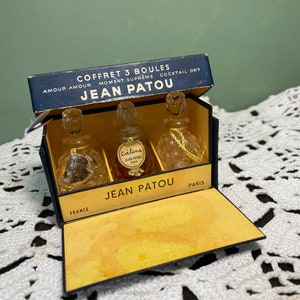 Antique Jean Patou SET Cofrett glass bottle Perfume Temps Eau de Parfum Bottle Cologne