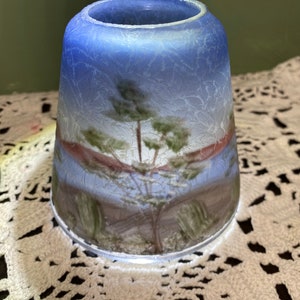 Antique Northwood FAIRY LAMPS Domes Dish Reverse Painted crystal light glass signed
