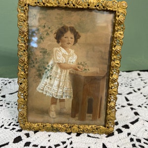 Antique French Lotus Picture FRAME photograph Photo Dresser metal easel back or Ring for hanging