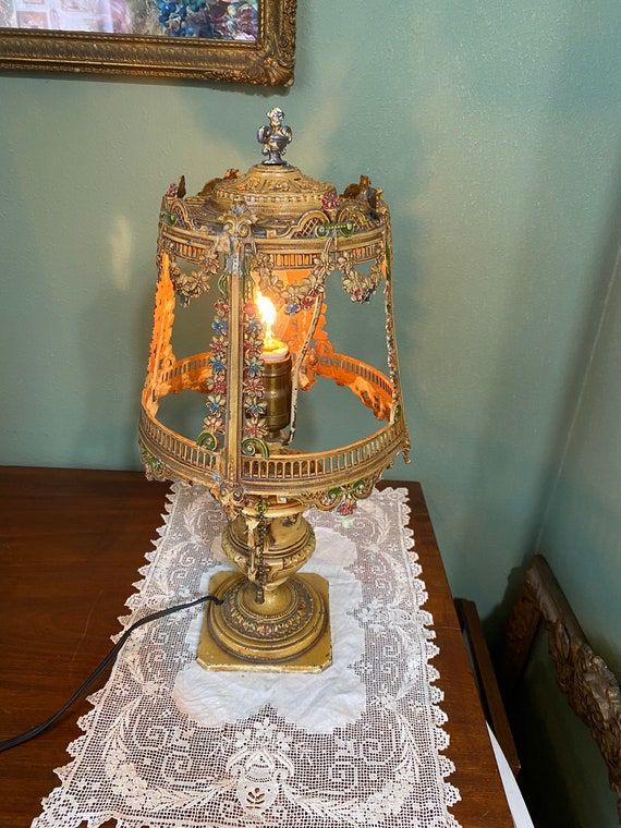 Antique Victorian Lamp Silk Shade Boudoir Light Nouveau Light