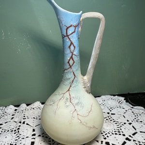 Antique Moriage URN VASE PITCHER Mt Washington Art Glass Hand Painted