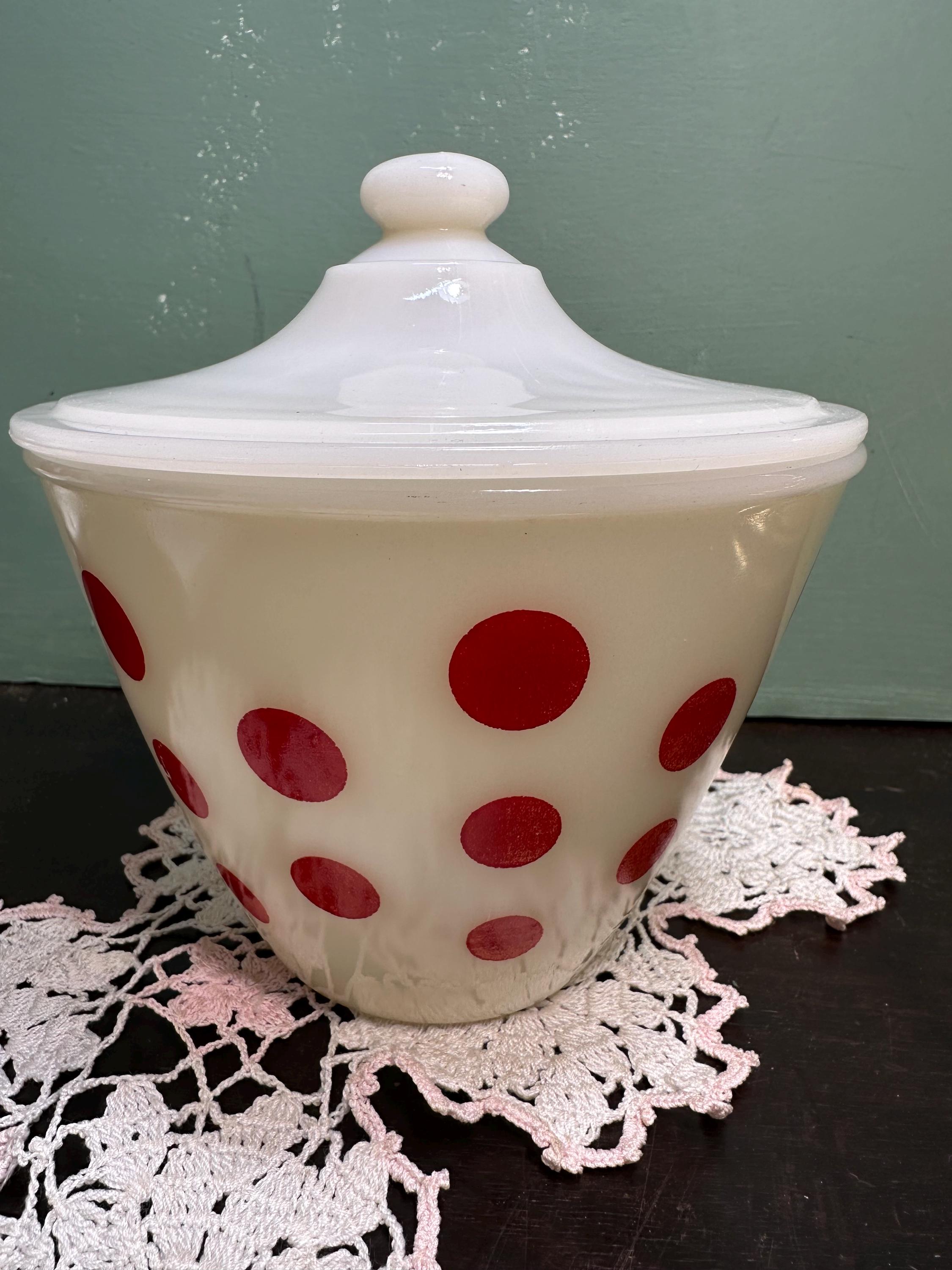 Fire King  ファイヤーキング　Grease jar グラスジャー Vintage Classic FIREKING Grease Jar Bowl RED DOT Dish Ware Bowl