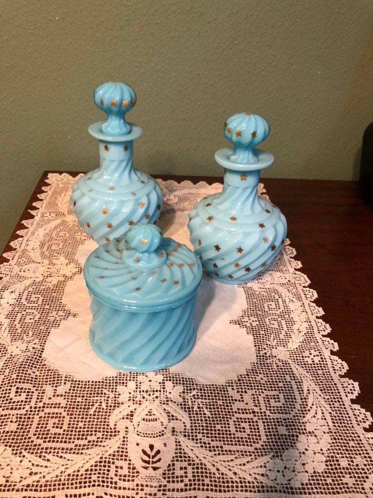 Antique Portieux Vallerysthal Dresser Set BOTTLE Cruets Oil