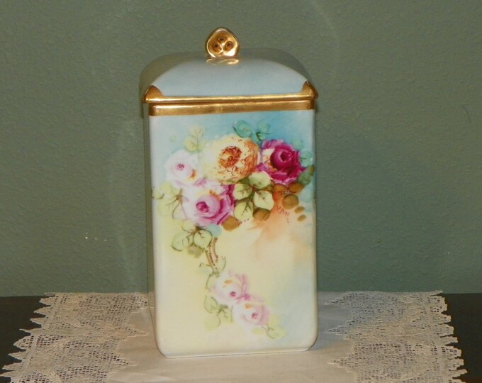 Antique Limoges Canister Hand Painted Covered Box Holder Etsy