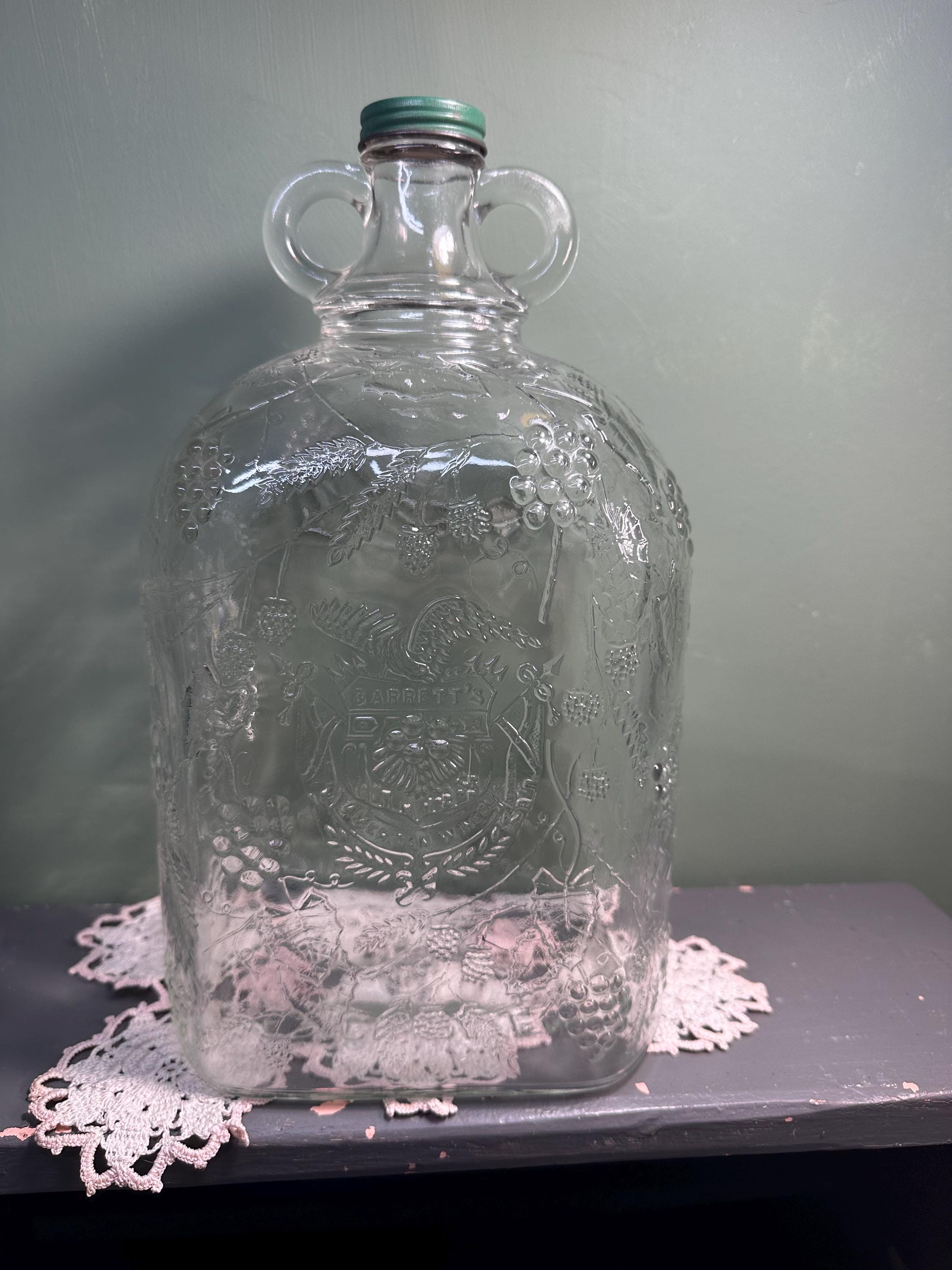 Antique Garrett's Wine Bottle Embossed Gorgeous Jar Beverage Dispenser Dish  Glass 1 Gallon With LID Jug - Etsy