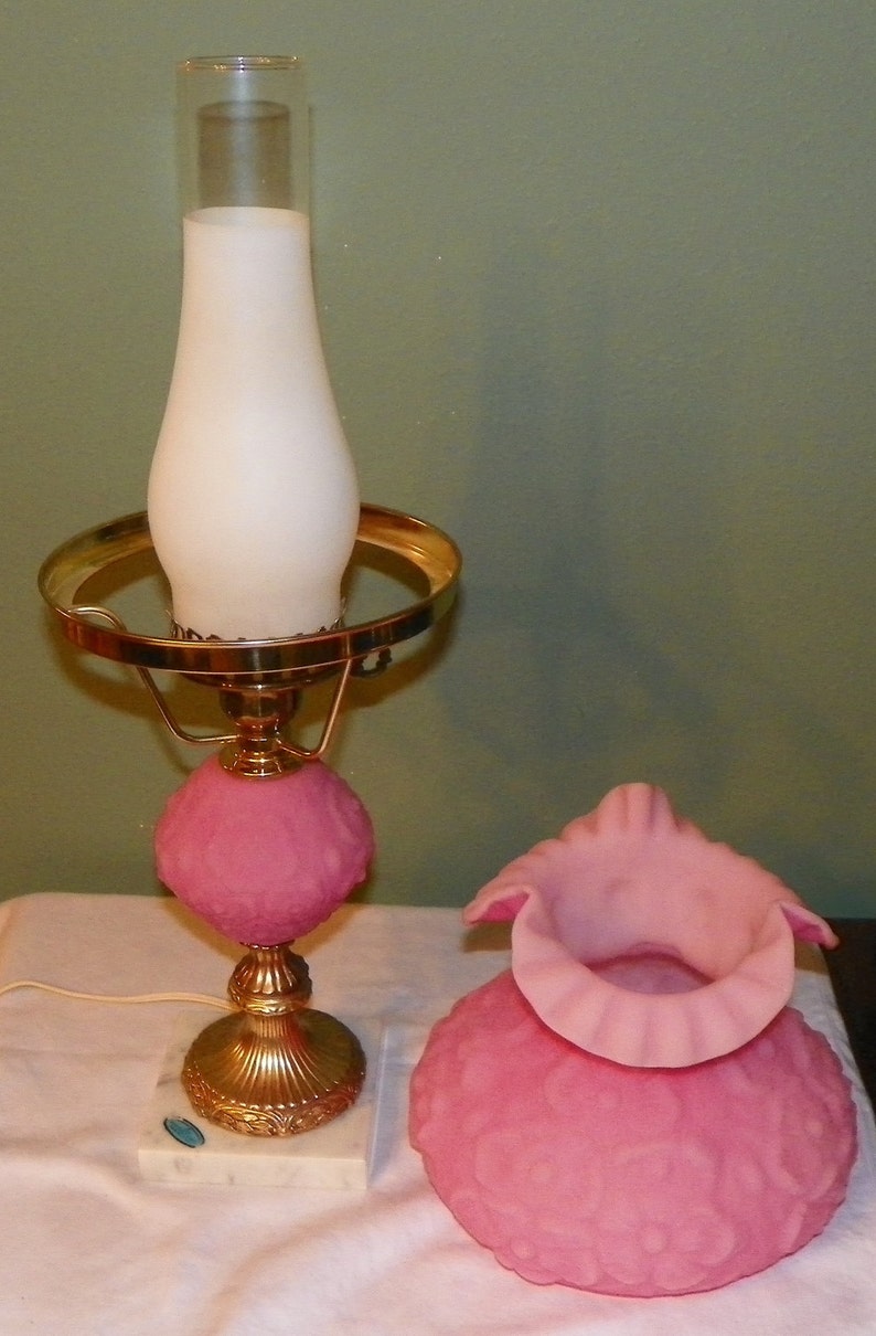 Vintage Fenton STUDENT LAMP Poppy Pink Satin Glass Desk Table | Etsy