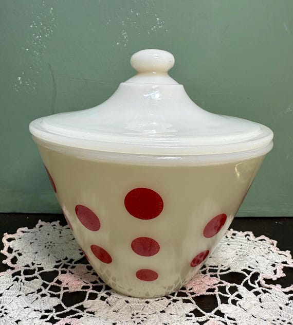 Vintage Classic FIREKING Grease Jar Bowl RED DOT Dish Ware