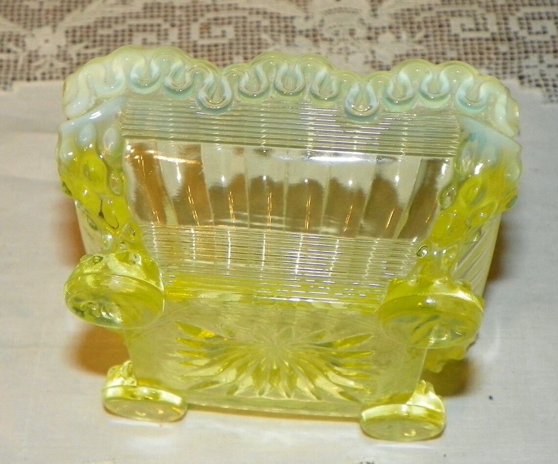 Antique Vaseline Glass BERRY BOWL Northwood Nut Klondike Etsy