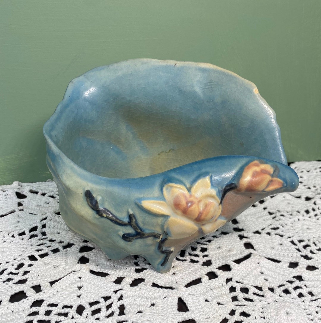 Antique Roseville SHELL Magnolia Blue Vase Bowl Jardiniere Mini Pottery