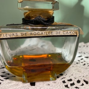 Antique 3.8 oz art deco Fleurs de Rocaille De Caron perfume bottle glass crystal floral flower with parfum