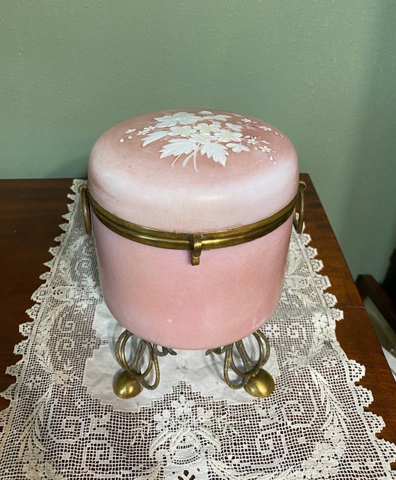 Antique HUGE Opaline Pink Glass Dresser BOX Jewel Casket Dish Etsy