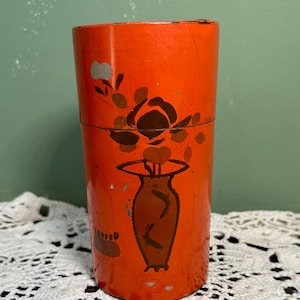 Antique Deco TEA TIN Orange Store Display Box  Gorgeous lithograph