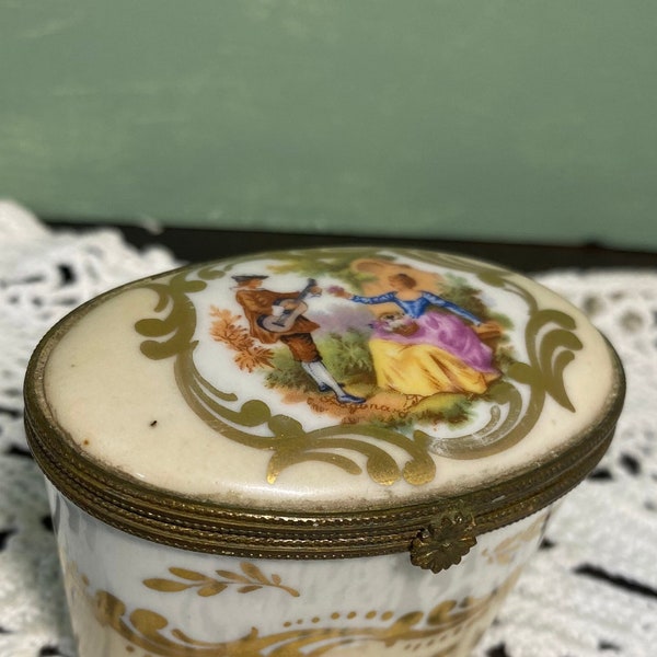 Antique Victorian France Limoges Porcelain PERFUME Purse Dresser Powder Jewelry painted  Florals enamel flowers Signed