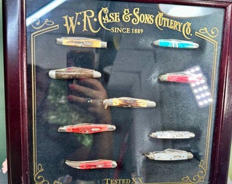 Vintage Case xx Knife KNIVES with Case Glass Display BOX  SS stainless steel Variety 9 knives