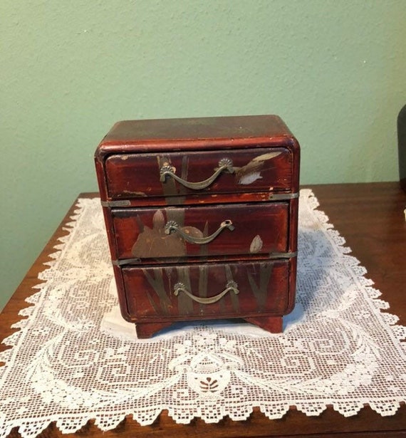 Antique Asian Mini Miniature Dresser Chest Wood Box Souvenier Etsy