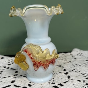 Antique VASE Acorn Stevens & Williams Webb  VASE Custard Applied Amber Cranberry Art Glass