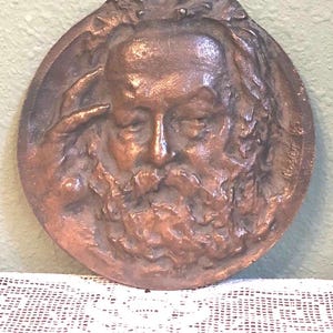 Antique Rene Rozet Bronze PLAQUE Plate Repousse Victor Hugo Arts Craft amazing patina