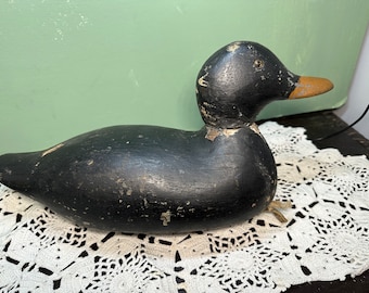 Rare 1940s Hand-carved Wooden Duck Decoy: Movable Head, Glass Eyes